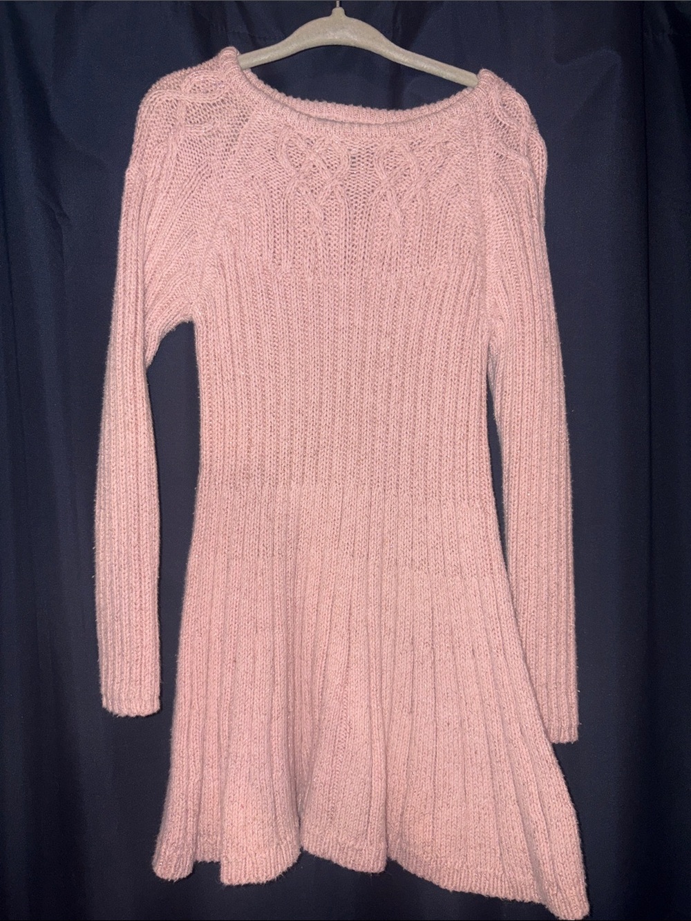 Tahari Blush Pink Cable Knit Fit-and-Flare Dress